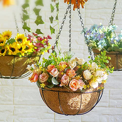 EIMQUVW 4 Pack Hanging Planter Basket Outdoor Large Hanging Flower Pots Indoor 12 inch with Coco Coir Liner Round Wire Plant Holder Chain Hanging Basket Garden for Home Decor Balcony Office1