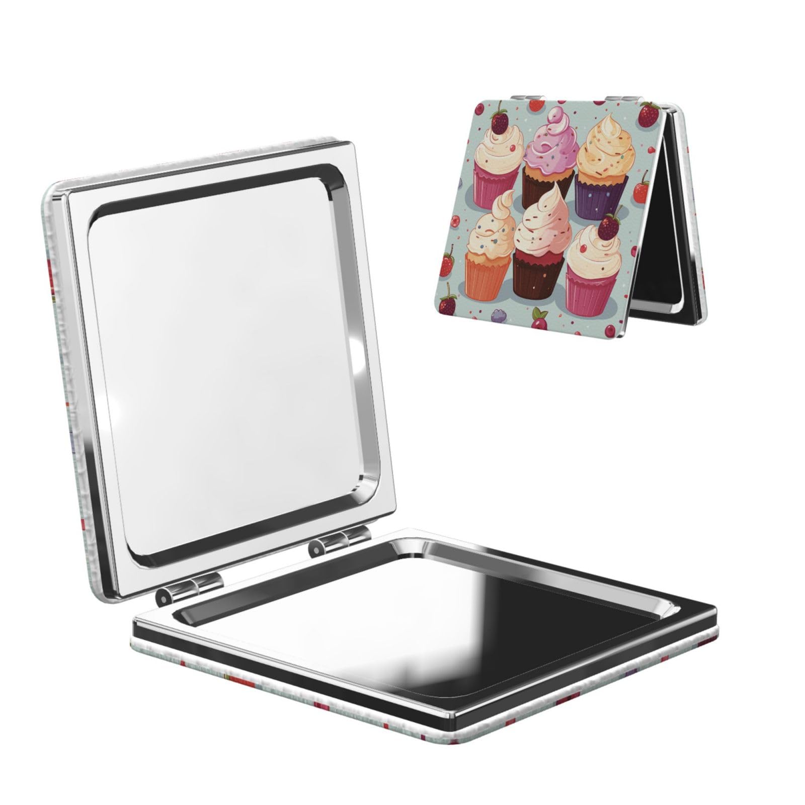 DWVTSLH Cupcakes Compact Mirror for Purse, Double-Sided 2X/1X Magnifying Mirror for Women Men, Travel Makeup Mirror for Handbag, Handheld Vanity Mirror for Gift