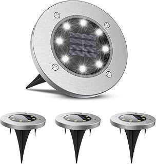 Pacote De 4 Luzes De Chão Solares, 8 Luzes De Disco Movidas a Energia Solar De LED Ao Ar Livre à Prova d'água Jardim Paisagem iluminação Para Pátio Deck Gramado Pátio Caminho Passarela (Branco)