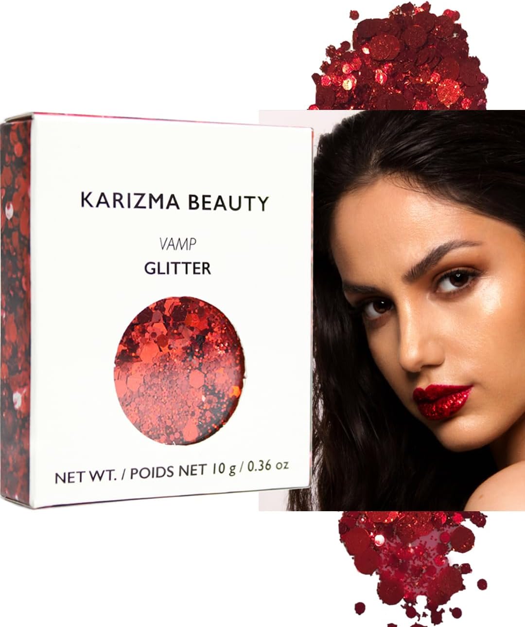 KARIZMA Vamp 10g Chunky Face, Hair, Eye and Red Body Glitter for Women - Rave, Festival Accessories, Cosmetic Makeup - Loose Set