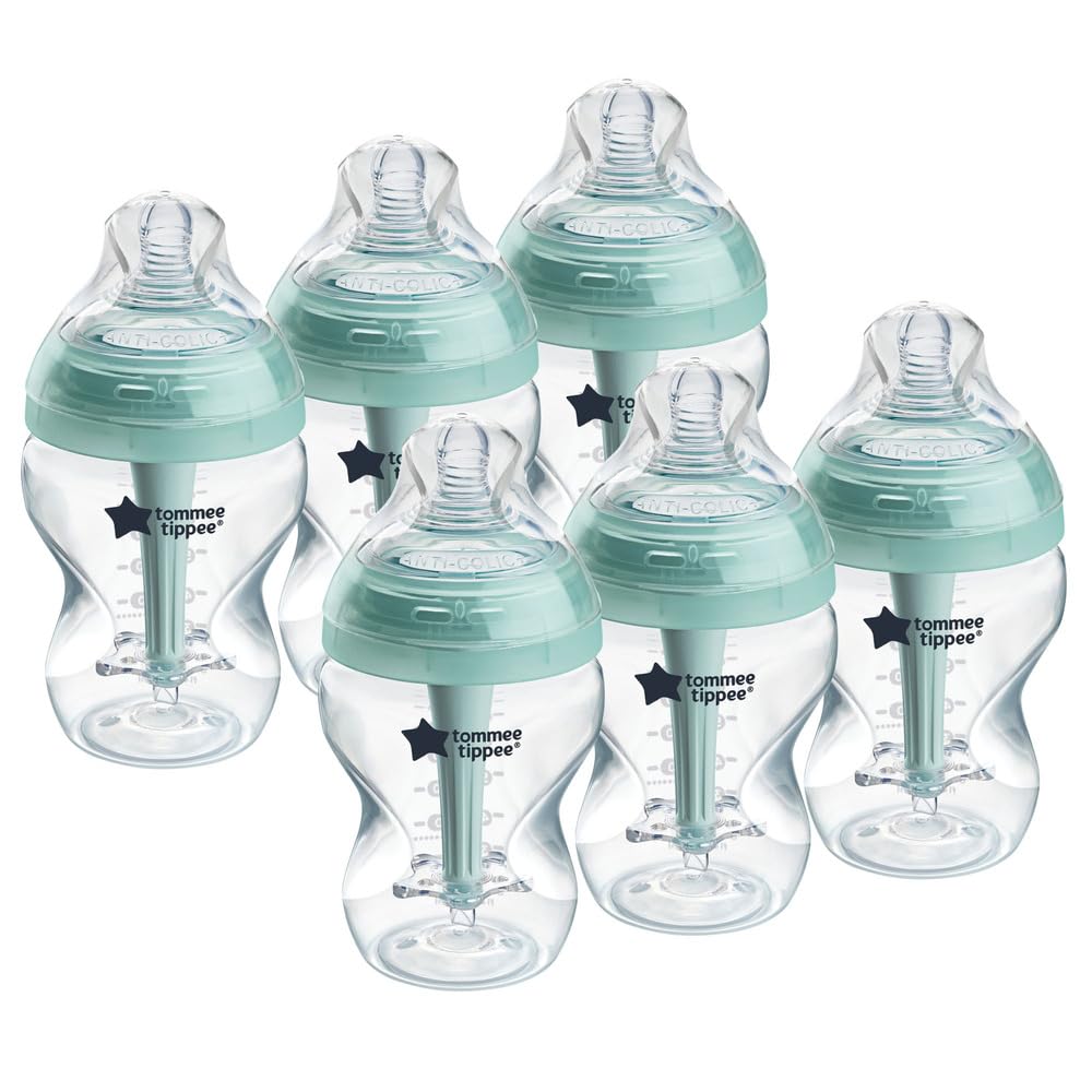 Tommee Tippee Advanced Anti-Colic Baby Bottles for 0m+, Pack of 6 260ml Baby Bottles, with Slow Flow Breast-Like Teat for a Natural Latch, Self-Sterilising and BPA Free, Baby Feeding Essentials