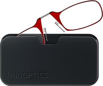 ThinOptics unisex-adult Reading Glasses + Black Universal Pod Case | Red Frames, 2.50 Strength Readers Red Frame/Black Case, 44 mm