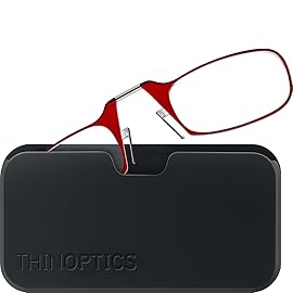 ThinOptics unisex-adult Reading Glasses + Black Universal Pod Case | Red Frames, 1.50 Strength Readers Red Frame / Black Case, 44 mm