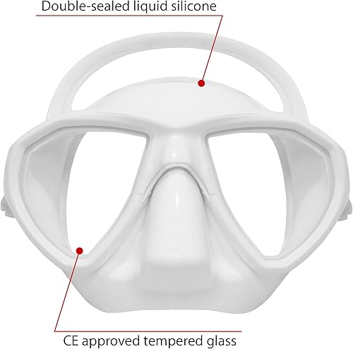 Miniatura 2 de Máscara de buceo Mermea  Vidrio templado antivaho  Falda de silicona antifugas  Buceo, esnórquel, apnea y pesca submarina para adultos, color blanco