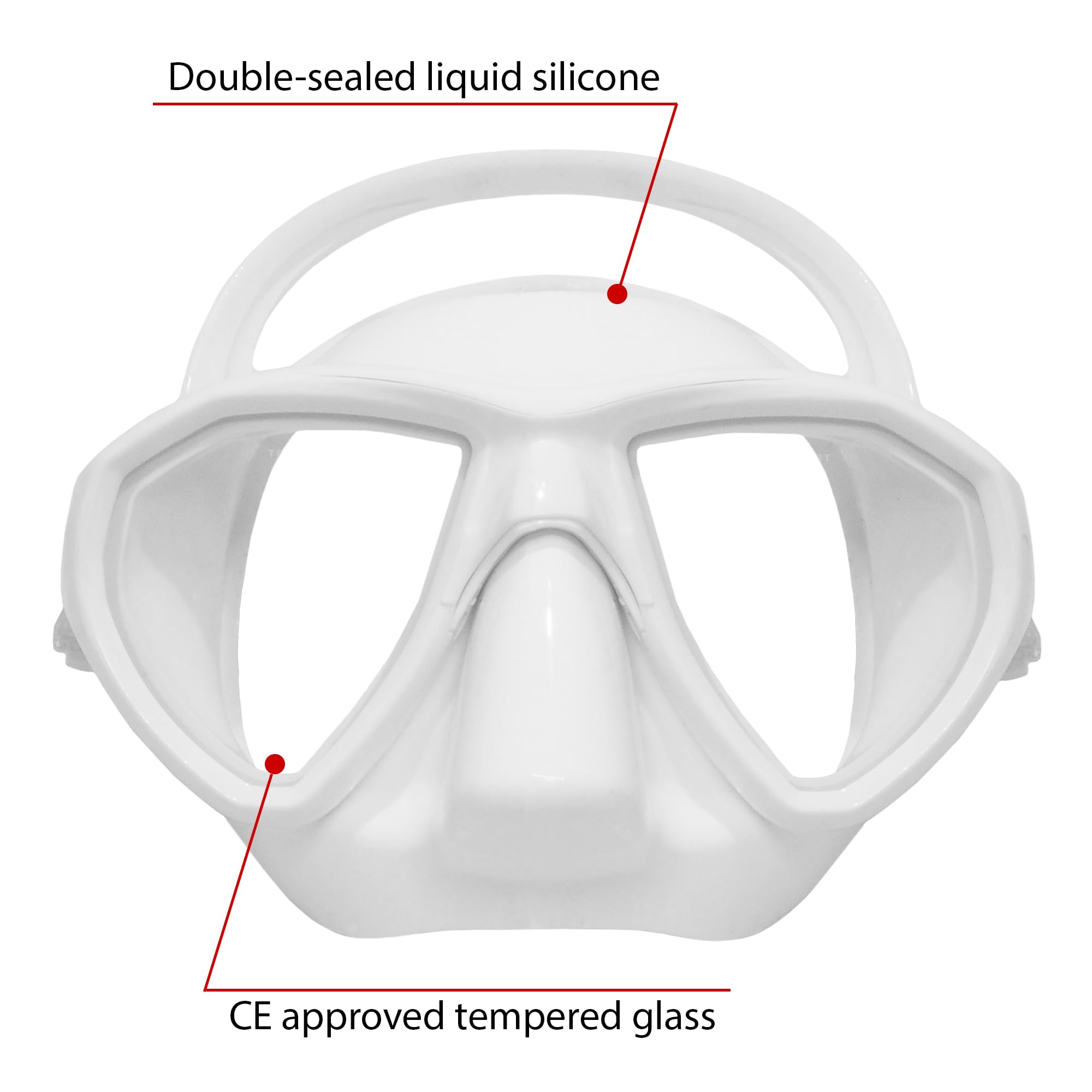 SAEKODIVE Mermea Diving Mask - Anti-Fog Tempered Glass, Anti-Leak Silicone Skirt - Scuba Mask, Dive Mask, Freediving Mask, Spearfishing Mask, Snorkel Mask for Adults (White)