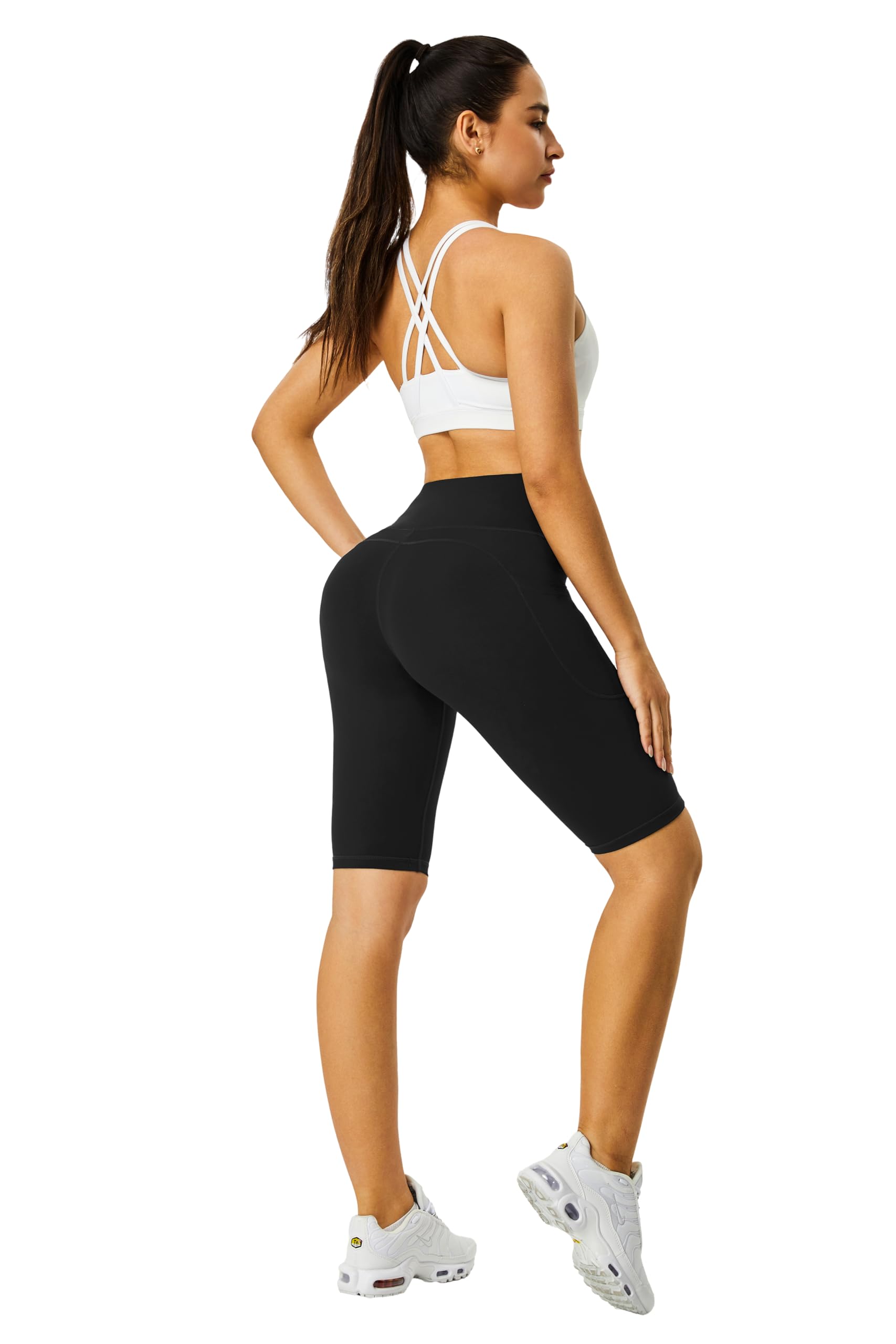 Shorts Leggings Damen Fünf Hosen mit Innentasche Hohe Taille Yoga Kurze für Gym Sport Laufhose mit Taschen
