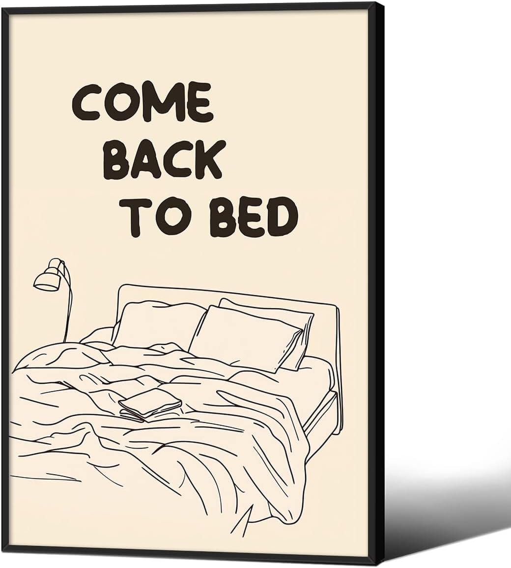 Come Back to Bed Sketch Wall Art Brown Line Aesthetic Posters Vintage Minimalist Canvas Prints 16X24 inch Black Framed for Living Room Dorm Bedroom Wall Decor