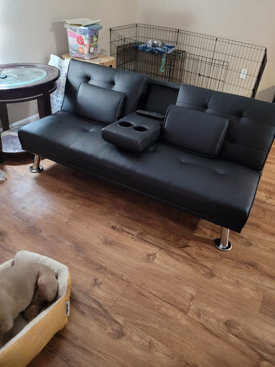 40/mo Finance JUMMICO Futon Sofa Bed Faux Leather Couch Bed Modern