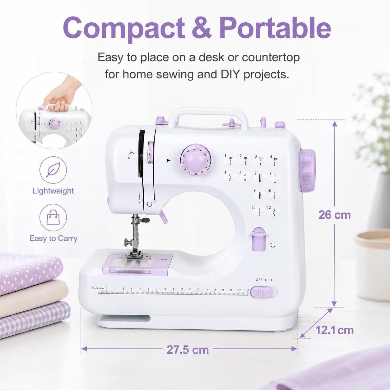 Mini machine à coudre pour débutants, 12 points, ménage, double fil, machine à coudre multifonctionnelle pour enfants, EU 220 V