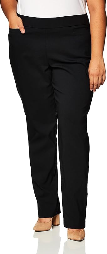 Briggs New York Womens Plus Size Pull On Dress Pants 4 Pockets Straight Leg Stretchy Office Casual Work Slacks