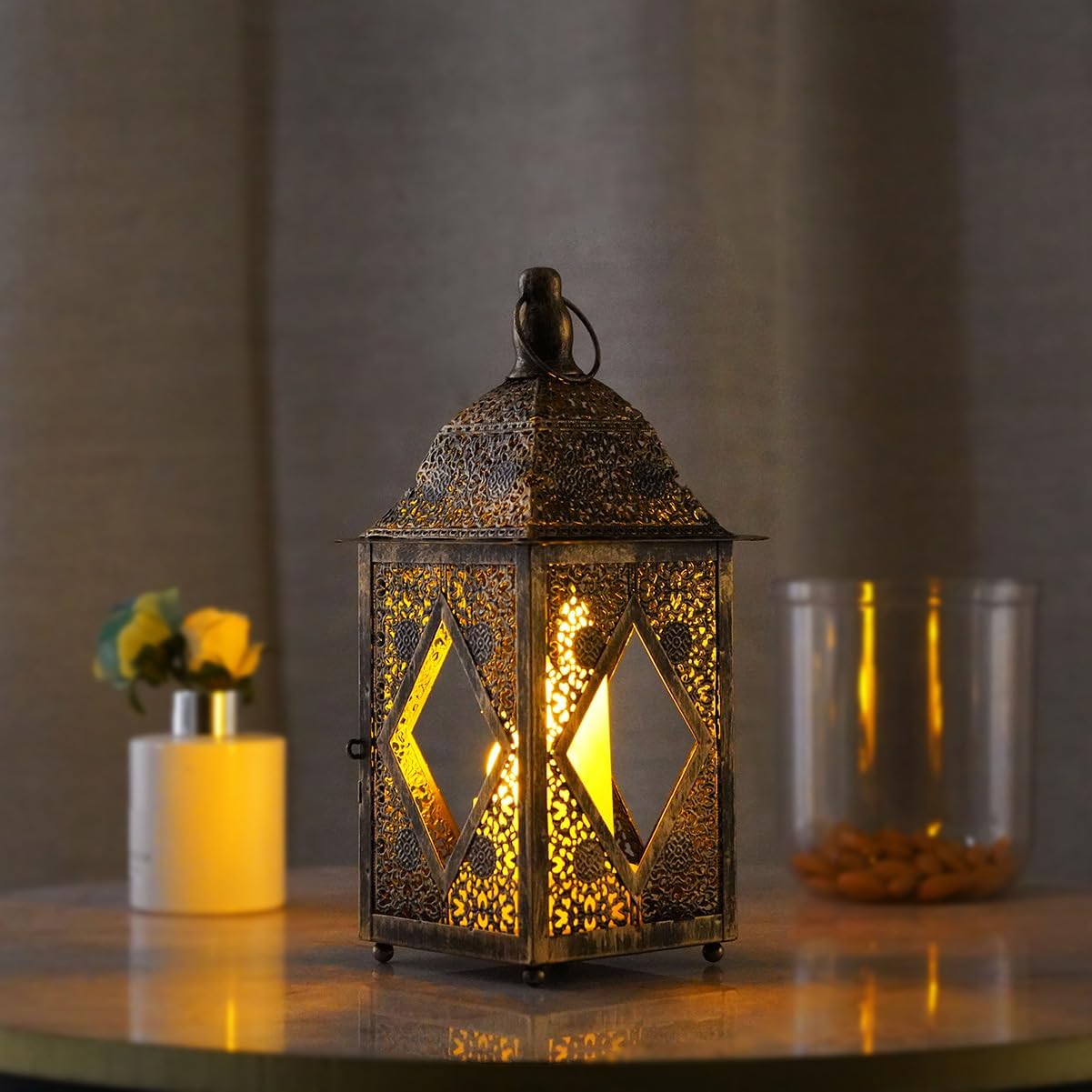 2 Pack Moroccan Lantern Lamp Decorative Candle Holders for Ramadan Decorations, Hanging, Outdoor Patio or Porch, Indoor Home Decor