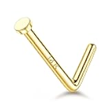 14K Real Gold Nose Rings - Solid Gold Piercing Jewelry in 18G, 20G, L Shape & Corkscrew Styles, Hypoallergenic for Women & Men, 1.5mm, 2mm Flat Top