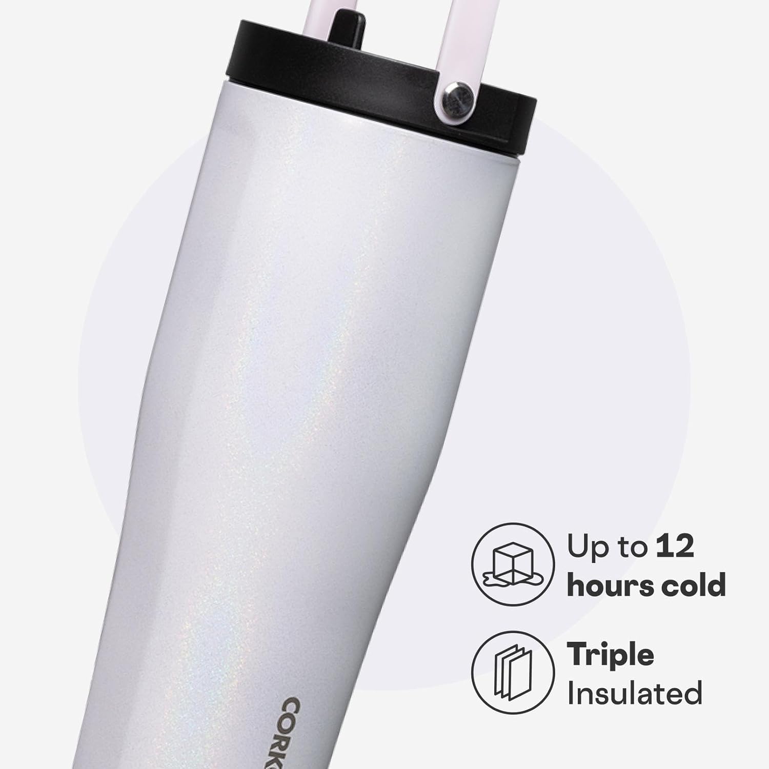 Corkcicle Go Cup XL - Leak-Proof Travel Tumbler - Triple Insulated Stainless Steel Water Bottle - Easy-Carry Handle - Summer Drinkware Gift - Keeps Drinks Ice Cold - 30 oz - Unicorn Magic - Image 3