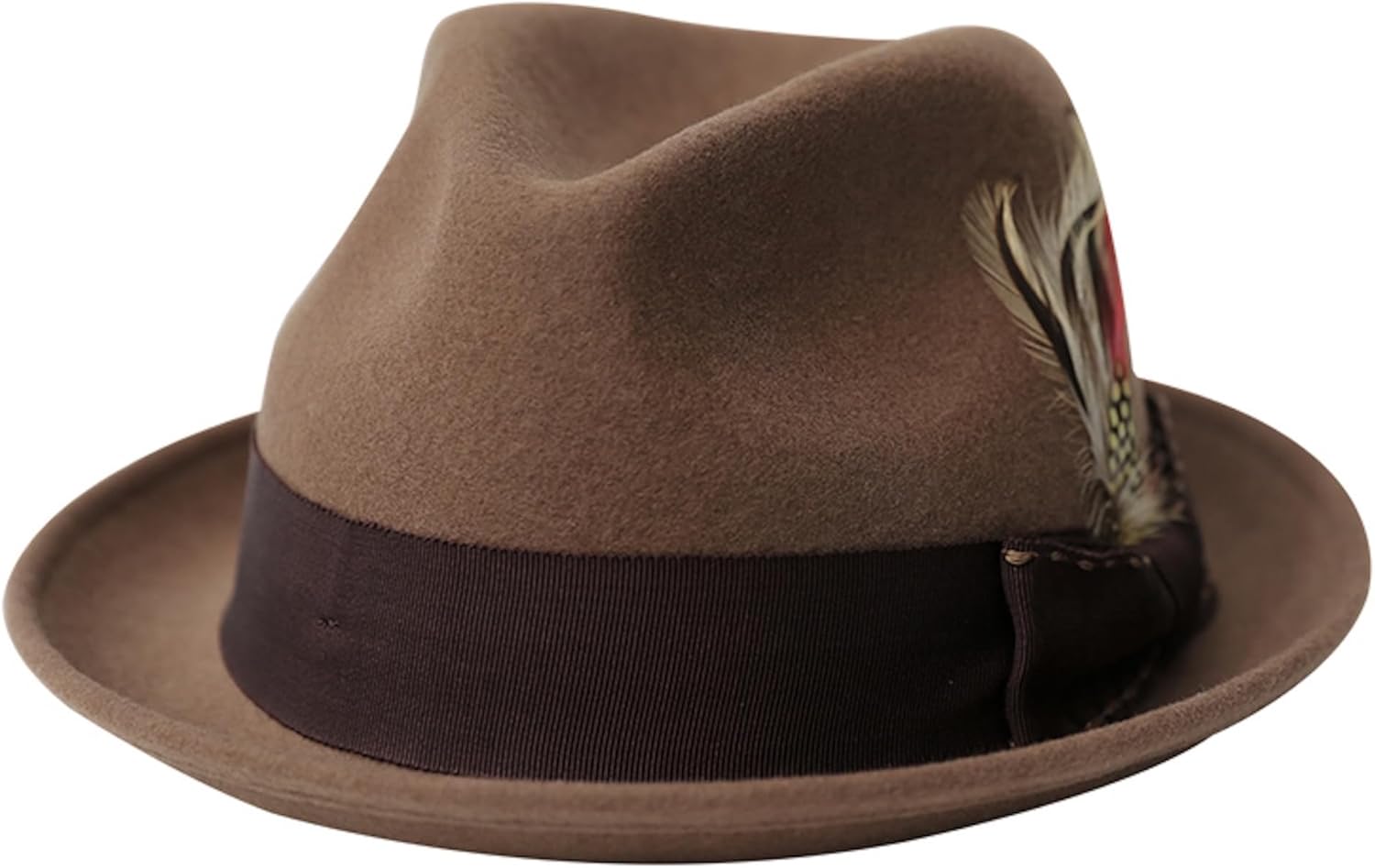 Home Prefer Men's Wool Felt Winter Hat Short Brim Fedora Hat with Feather