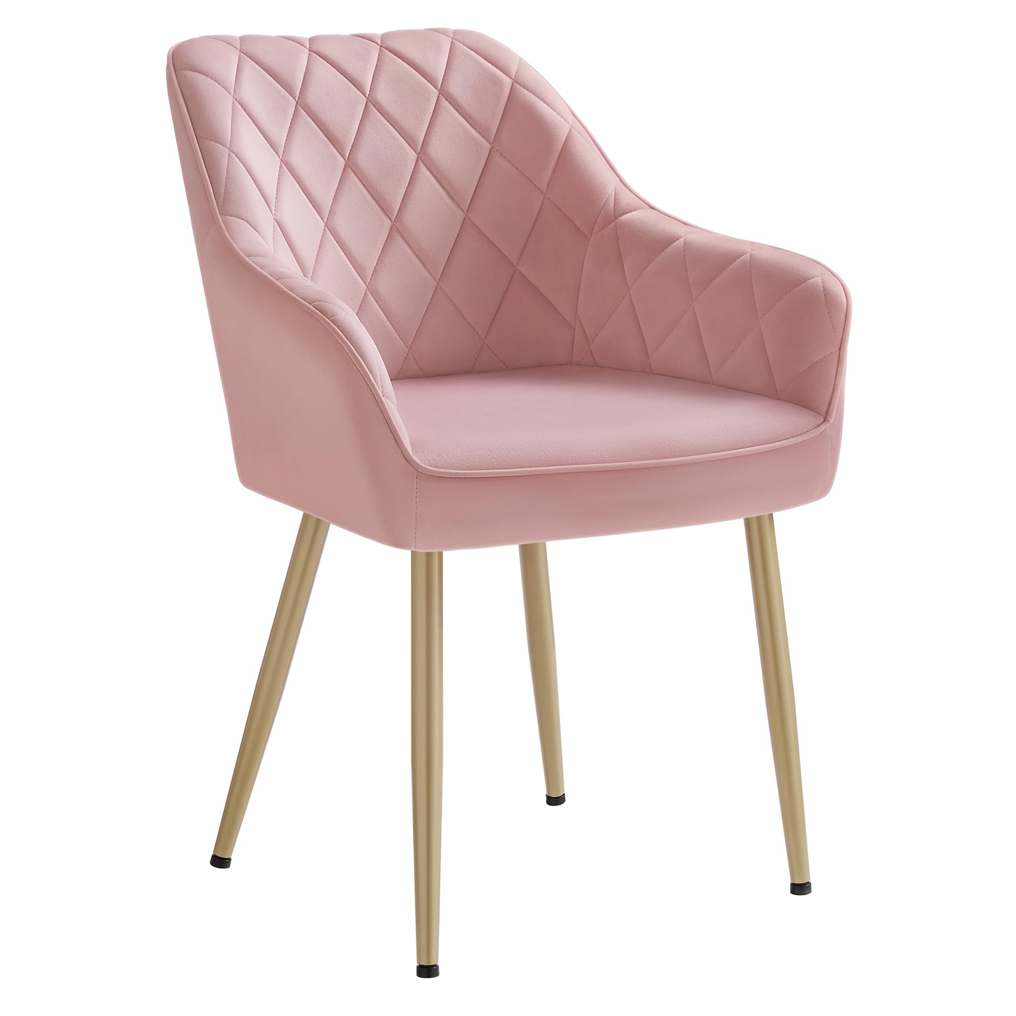 SONGMICS, Sedia, Poltrona Imbottita in Velluto, con Braccioli, Portata 120 kg, Gambe in Metallo, per Sala da Pranzo, Cucina, Rosa Pastello e Dorato Pallido LDC088R01, 60 x 62.5 x 85 cm
