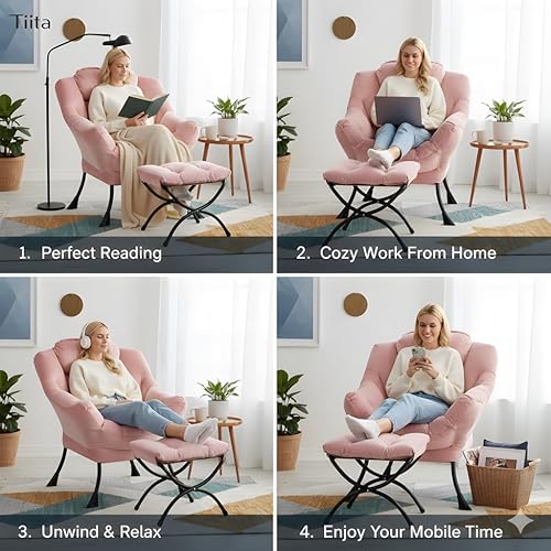 Miniatura 7 de Tiita - Sillón reclinable con otomana, grande, moderno, sofá de ocio, de lectura, con reposapiés, para dormitorio, sala de estar, dormitorios,
