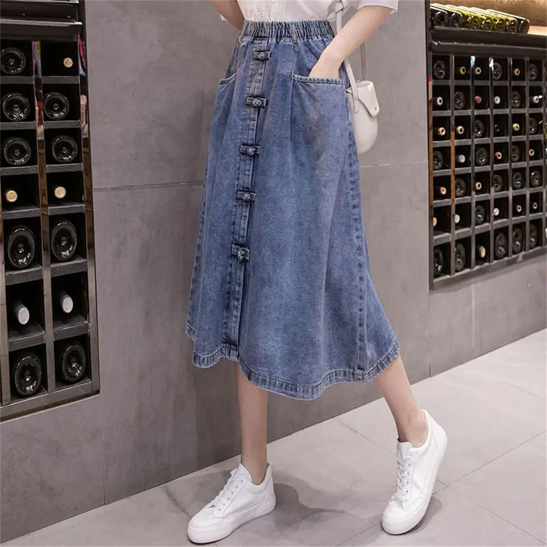 Gonna di Denim delle donne Primavera Estate Elastico Vita Alta Lungo Hip Gonne Moda Femminile Casual A-Line Cowboy Gonne