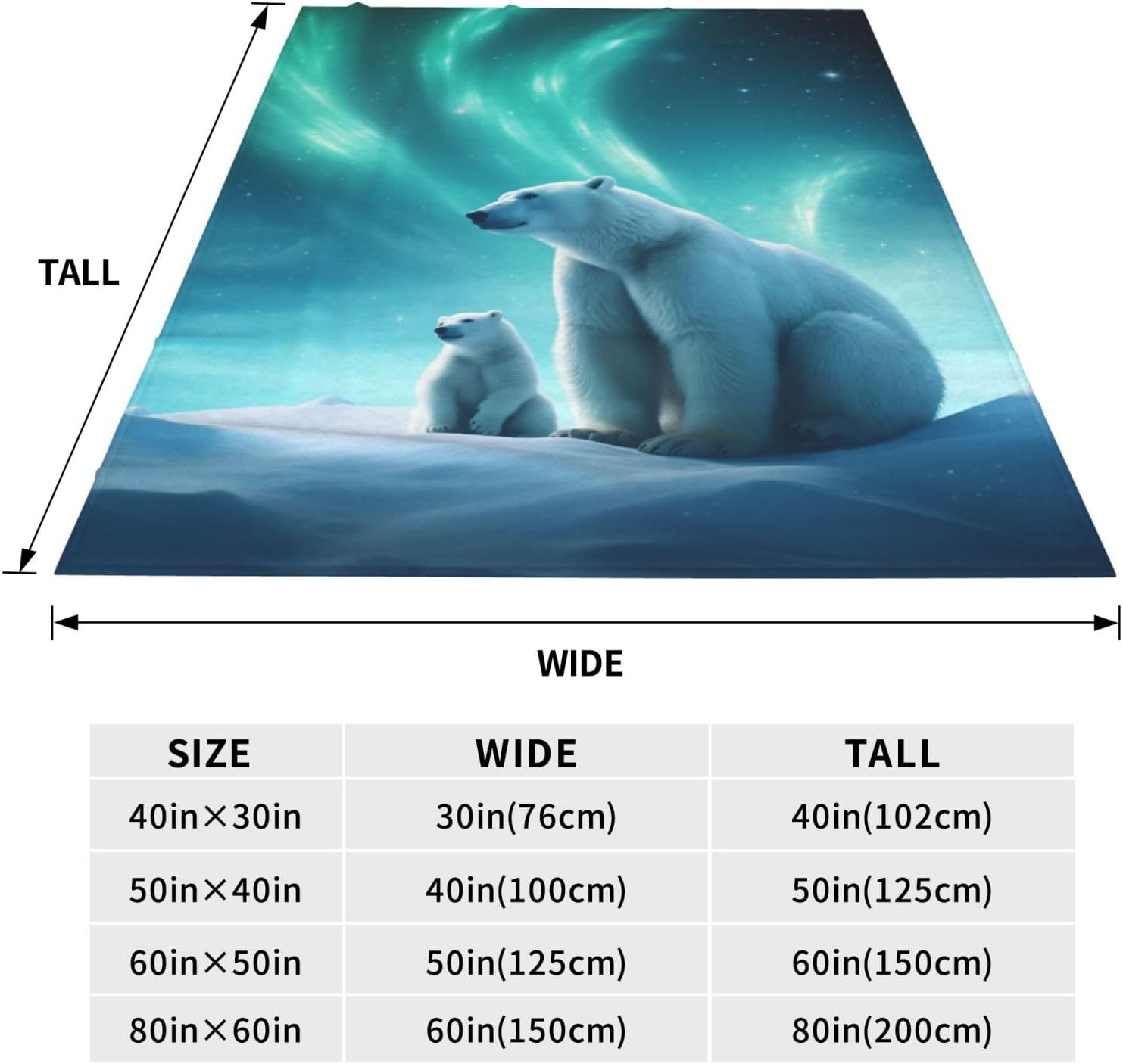 Polar Bear Blanket for Men Women - Aurora Animal Gifts for Bear Lovers - Soft Fuzzy Throw Blanket Decor - Plush Gift for Birthday Valentines 60x50 Inch - Image 3