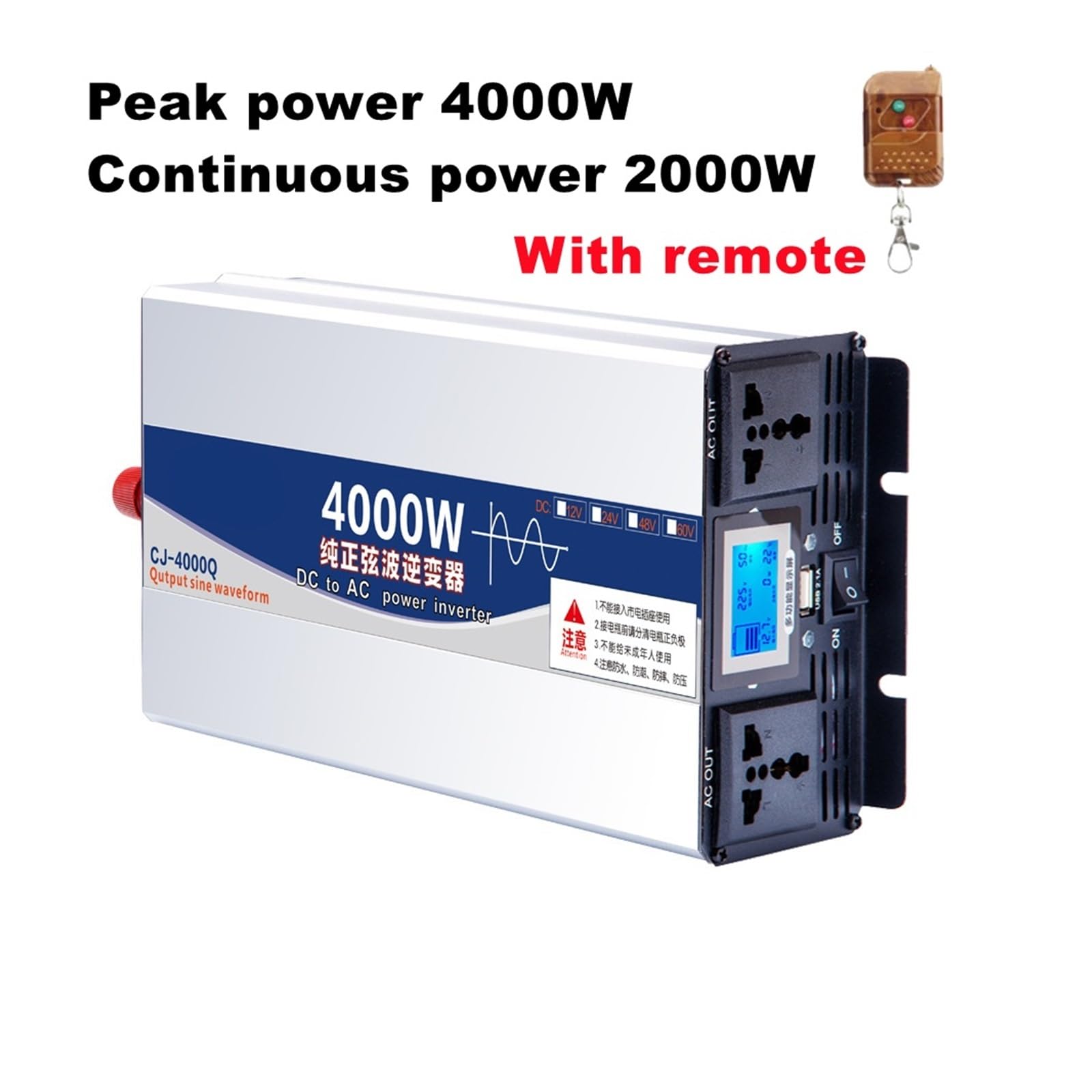 Uniwersalny falownik z czystą falą sinusoidalną, 3000 W/4000 W/5000 W, podwójne gniazdo, DC 12 V, 24 V, 48 V do AC 220 V, przetwornica napięcia, przetwornica napięcia (12 V, 220 V 60 Hz)