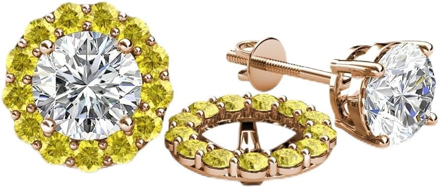 Round Yellow Sapphire 0.78 ctw Halo Jackets for Stud Earrings in 14K Gold