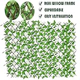 2PCS Expanding Garden Trellis Panels, 200x40cm Expandable Garden Fence Screening with Artificial Ivy and Violet Flower,Decorative Faux Ivy Leaf Privacy Screen Greenery Backdrop for Backyard (White) - Image 4
