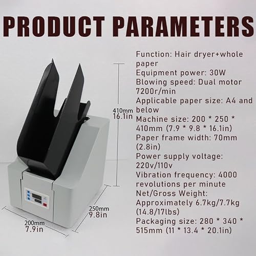 Automatic Desktop Paper Jogger Paper Sorter, Vibration Air-Blowing High Speed Large Capacity Paper Finisher with Angle Holder Quick Alignment for A4 Letter A5 A6 Paper Office Document & Upgraded 70mm - Thumbnail 2