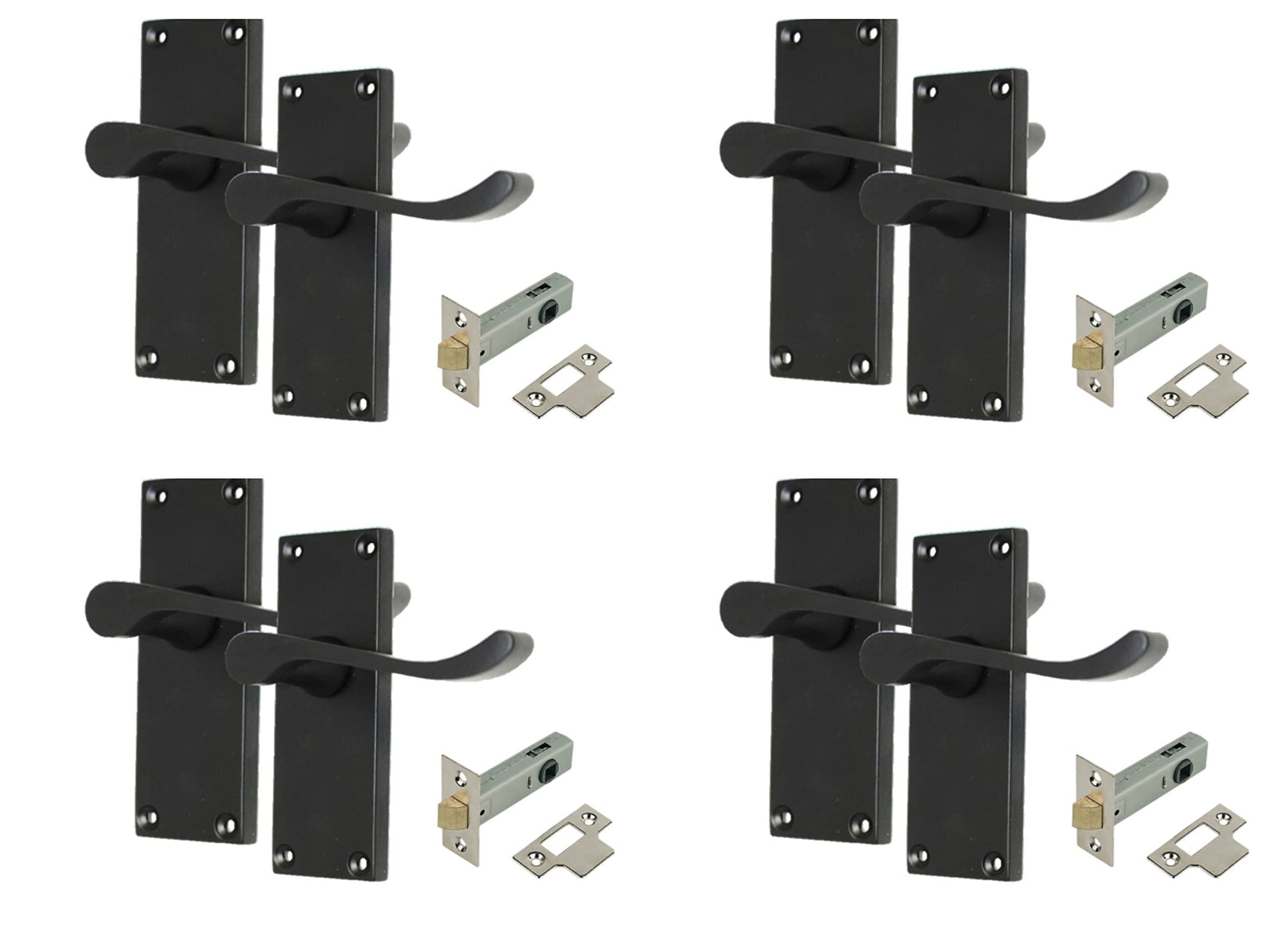 Haven Heritage Black Door Handles Internal Sets - Victorian Scroll Matt Black Door Handles Latch (Latch Handle x 4) with Tublar latches