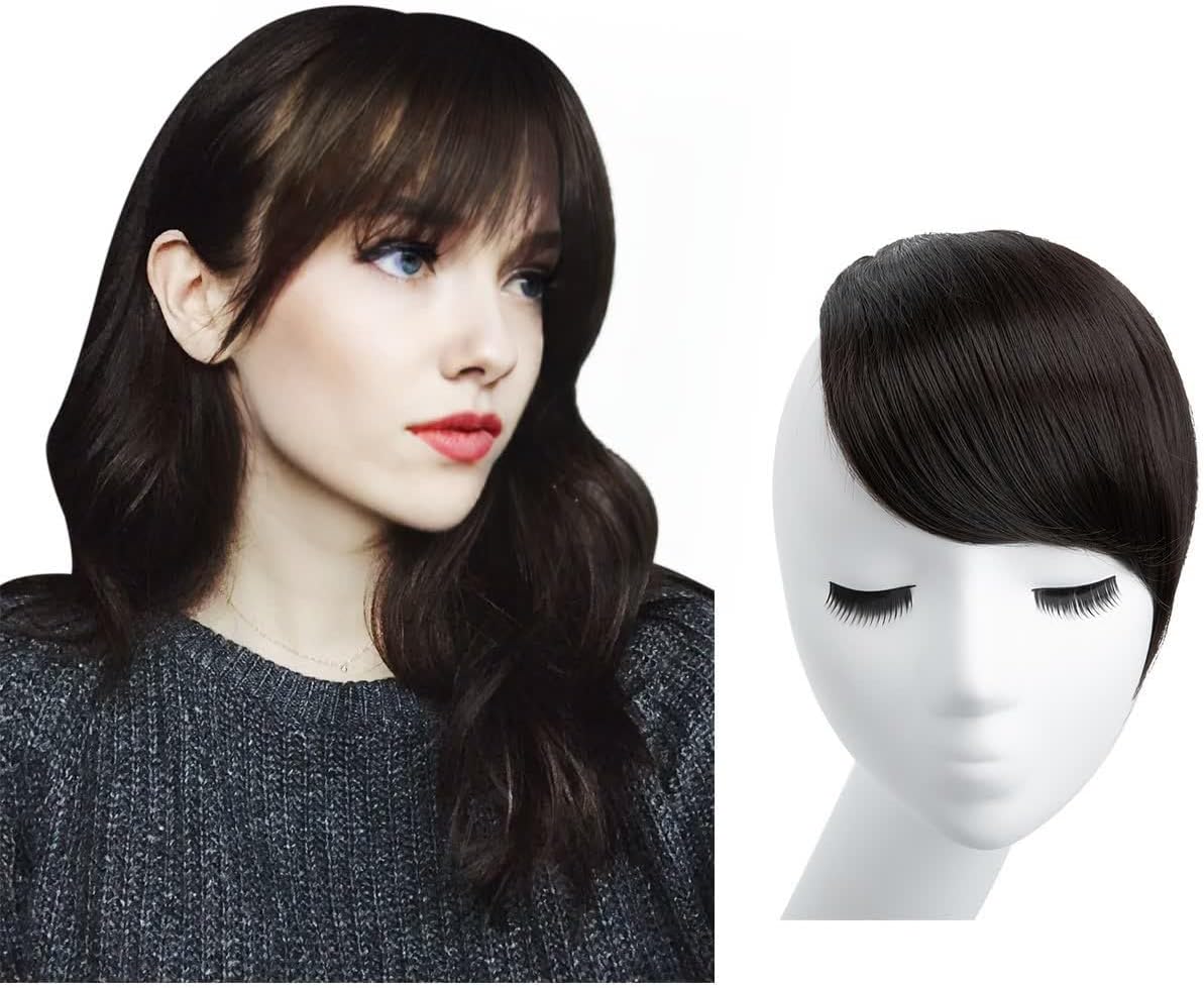 SARLA Black Brown Side Bangs Clip in Synthetic Hair Pieces Straight Bangs Extension for Women