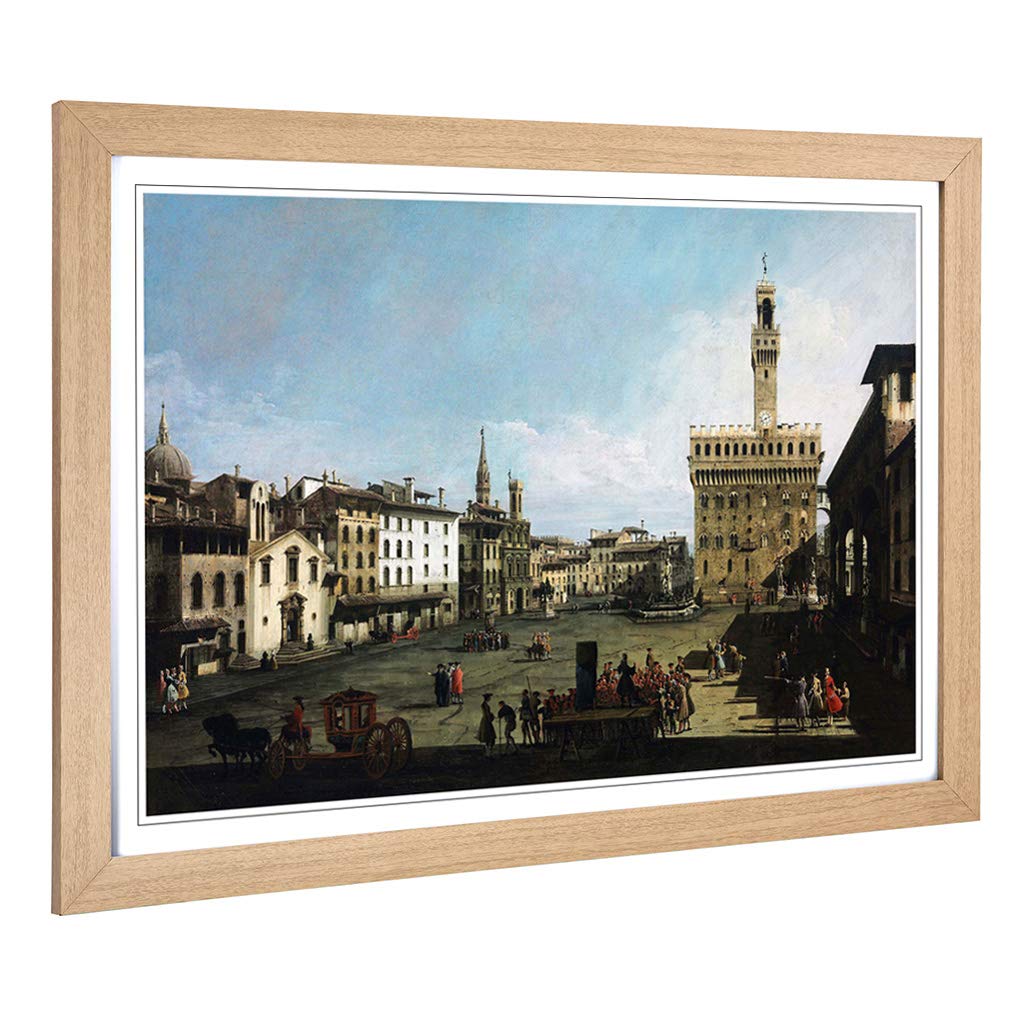 Big Box Art Framed Print of Giovanni Canaletto Piazza Signora, Florence Design | Wall Art Picture | Home Decor for Kitchen, Living Room, Bedroom, Hallway, Oak, A2 / 24.5x18 Inch / 62x45cm
