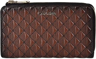 women's wallet in genuine leather with zipper and embroidery brown, BD221CR