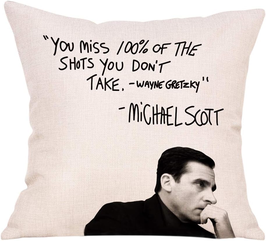 Farmhouse Quote Decorative Throw Pillow Cover, Wayne Gretzky Funny Michael Scott Cushion Case Decor Sign, Seasonal Home Square Pillowcase Sofa Couch Decoration 18x18 for The Office TV Show Lover