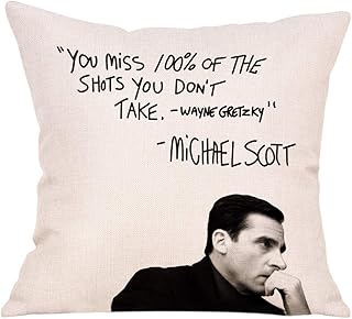 Farmhouse Quote Decorative Throw Pillow Cover, Wayne Gretzky Funny Michael Scott Cushion Case Decor Sign, Seasonal Home Square Pillowcase Sofa Couch Decoration 18x18 for The Office TV Show Lover