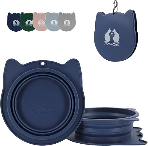 Miniatura 10 de RUNROLE Cuencos plegables de silicona 2 en 1 para viaje para perros, juego de cuencos de agua y comida para mascotas, cuencos portátiles para Azul