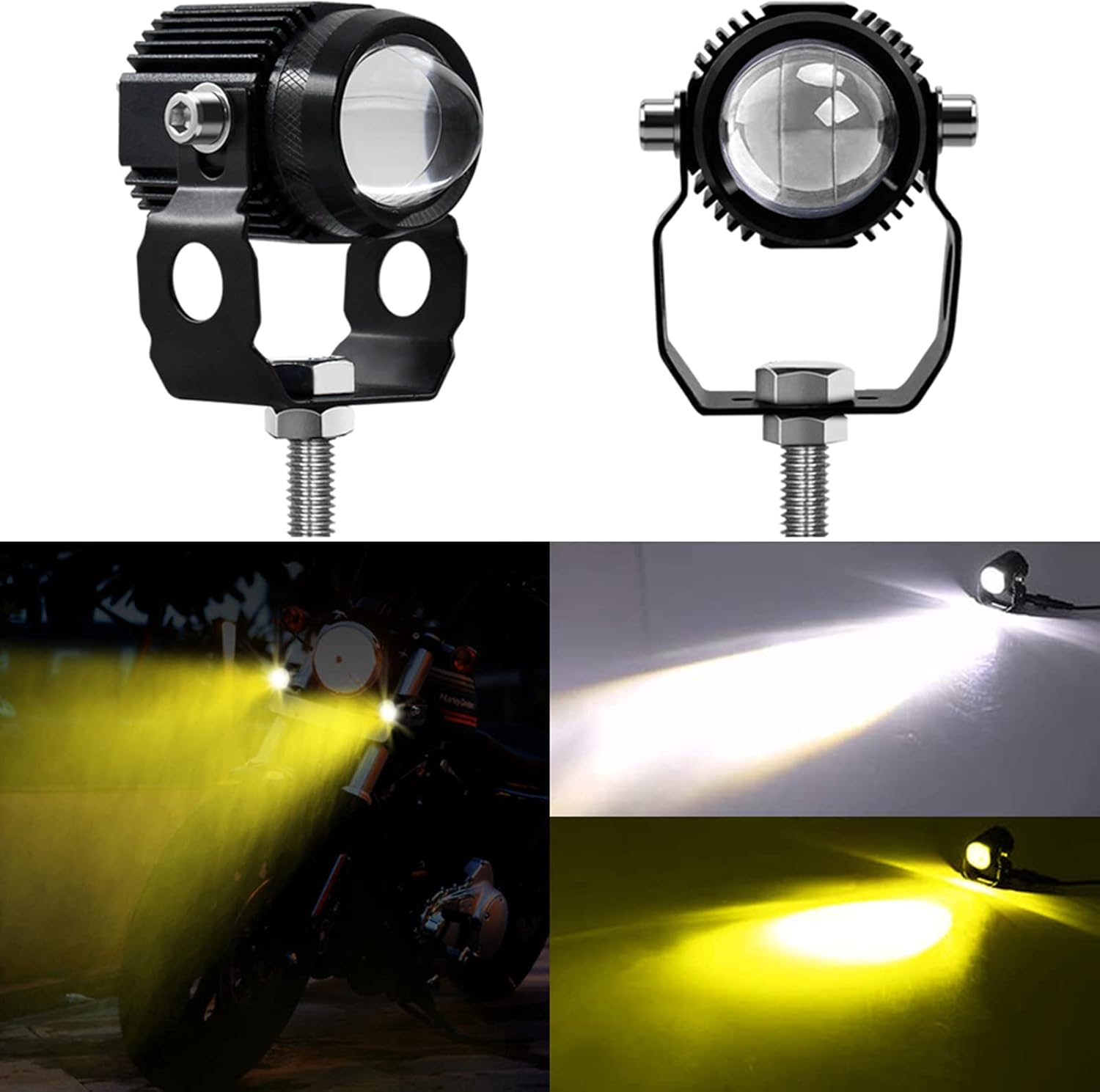 2Pcs Motorcycle LED Driving Fog Lamp Dual Color 6000K White 3000K Yellow 60W LED for Motorcycle Car Tractor Truck ATV S Boat
