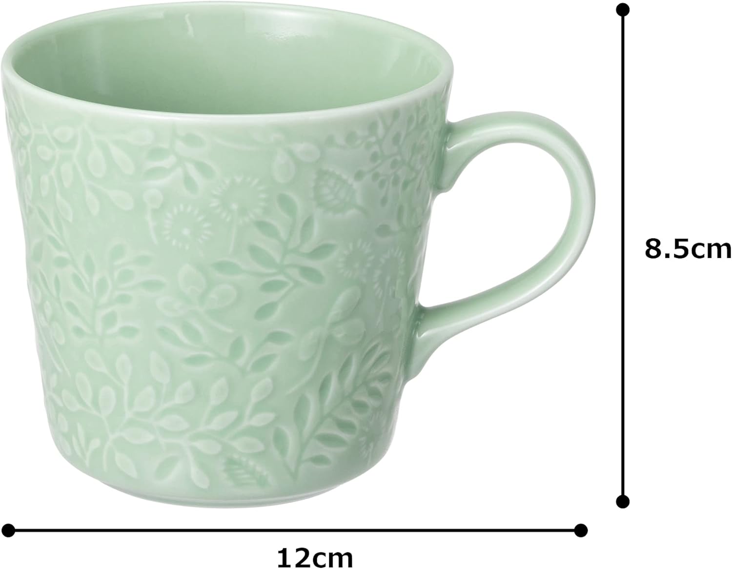 Narumi 41613-6397 Anna Emilia 11.8 fl oz (350 cc) Midsummer Meadow, Green, Floral Pattern, Cute, Relief, Large, Microwave, Oven, Dishwasher Safe, Made in Japan, Gift Box Included
