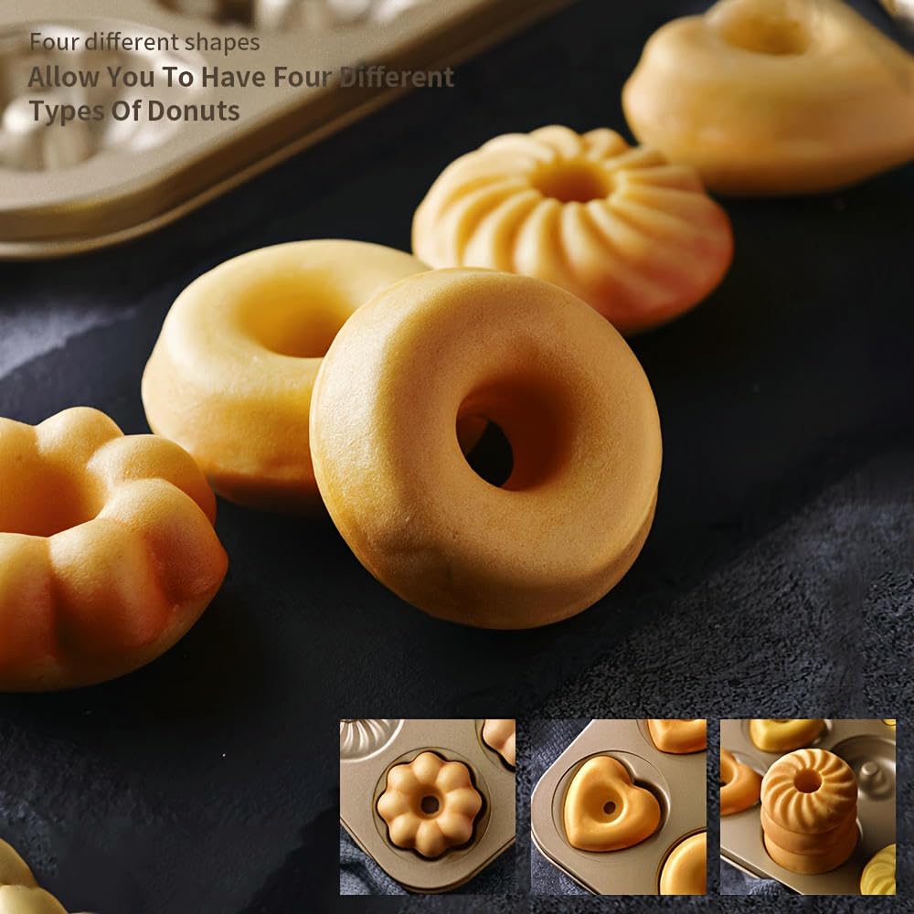 NYSDM Moule à Beignets antiadhésif à 12 cavités avec 4 Motifs Plateau Polyvalent Beignets Gâteaux Biscuits Bagels Muffins Pâtisserie DIY