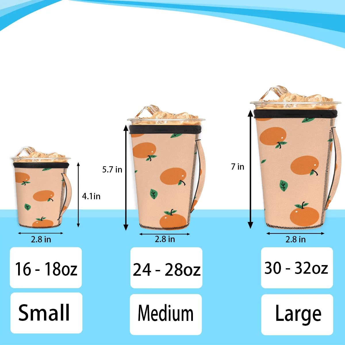 Fresh Orange Leaves M Reusable Iced Insulator Coffee Sleeves Neoprene Insulated Sleeves With Handle Coffee Sleeves for Iced Coffee Cups Drinks