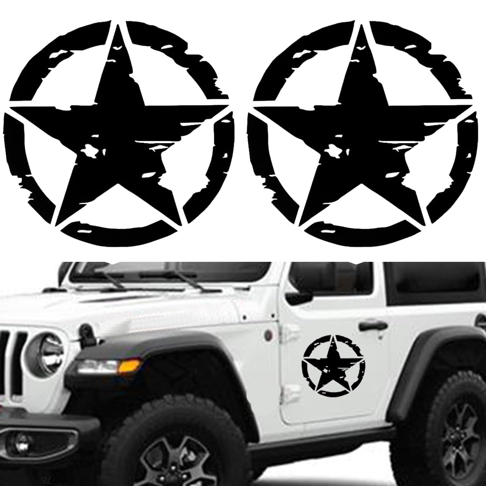 Longivia® 2 Unidades Pegatinas 4x4 Estrella Militar - Varios Tamaños 10cm, 15cm, 20cm, 25cm - Accesorios Todoterreno Vehiculo Historico Off Road (10cm x 10cm negro) — view 14