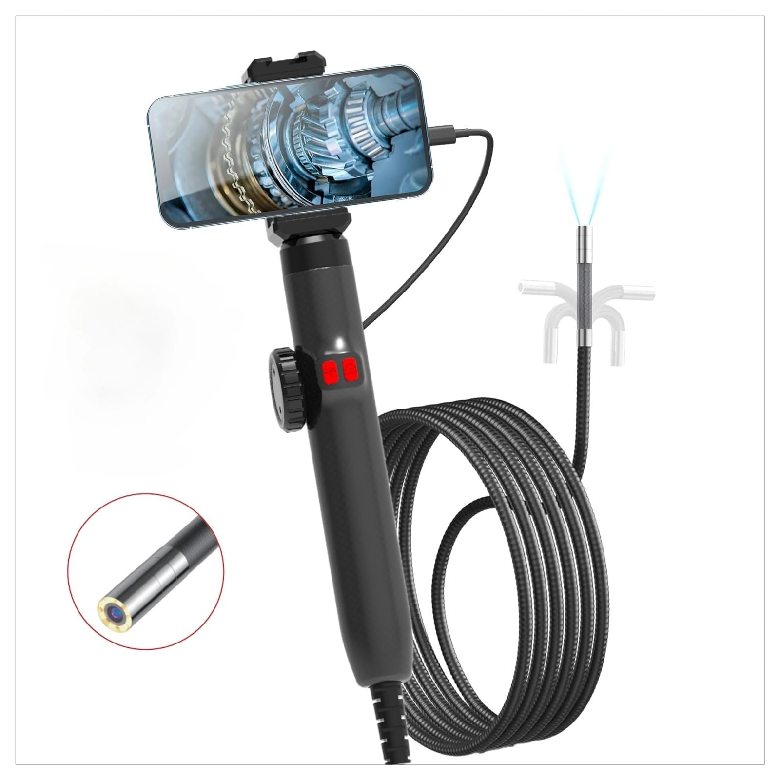 Endoskop, Boroskop HD 1080P z oświetleniem LED do napraw samochodowych, kontroli instalacji hydraulicznych Możliwość powiększania(J108)