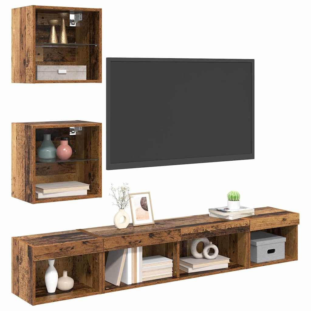 Meuble TV mural pour gagner de la place et cacher les câbles avec éclairage LED