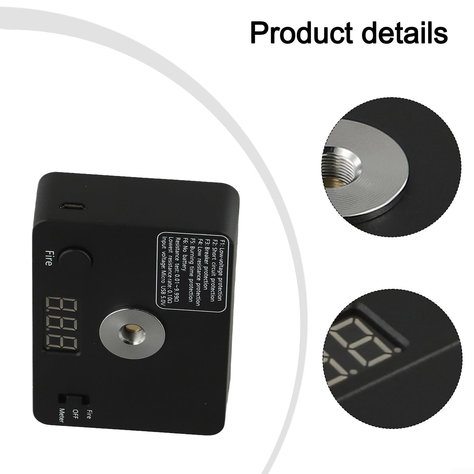 Zilimontt 521 Tab Mini bobine de mesure de brûlure Plateforme de construction V3 Ohm testeur de résistance avec plage de 0,01 à 9,99 Ω et mesure de tension pour test professionnel, mesure et