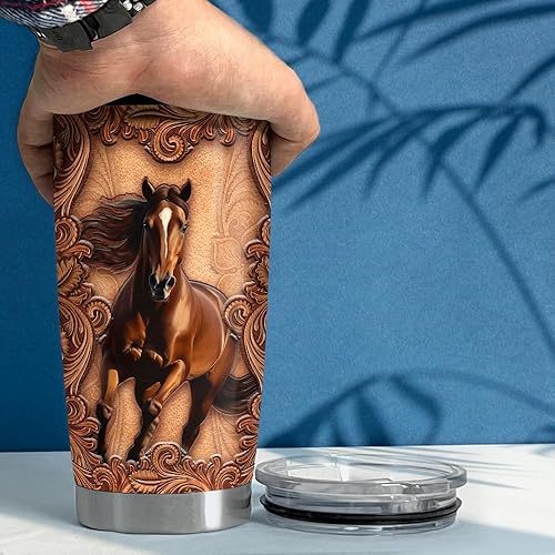 Miniatura 5 de SANDJEST Vaso de caballo personalizado de 20 onzas, 30 onzas, con tapa, taza de viaje para café, taza para hombres, mujeres, caballos, madera,
