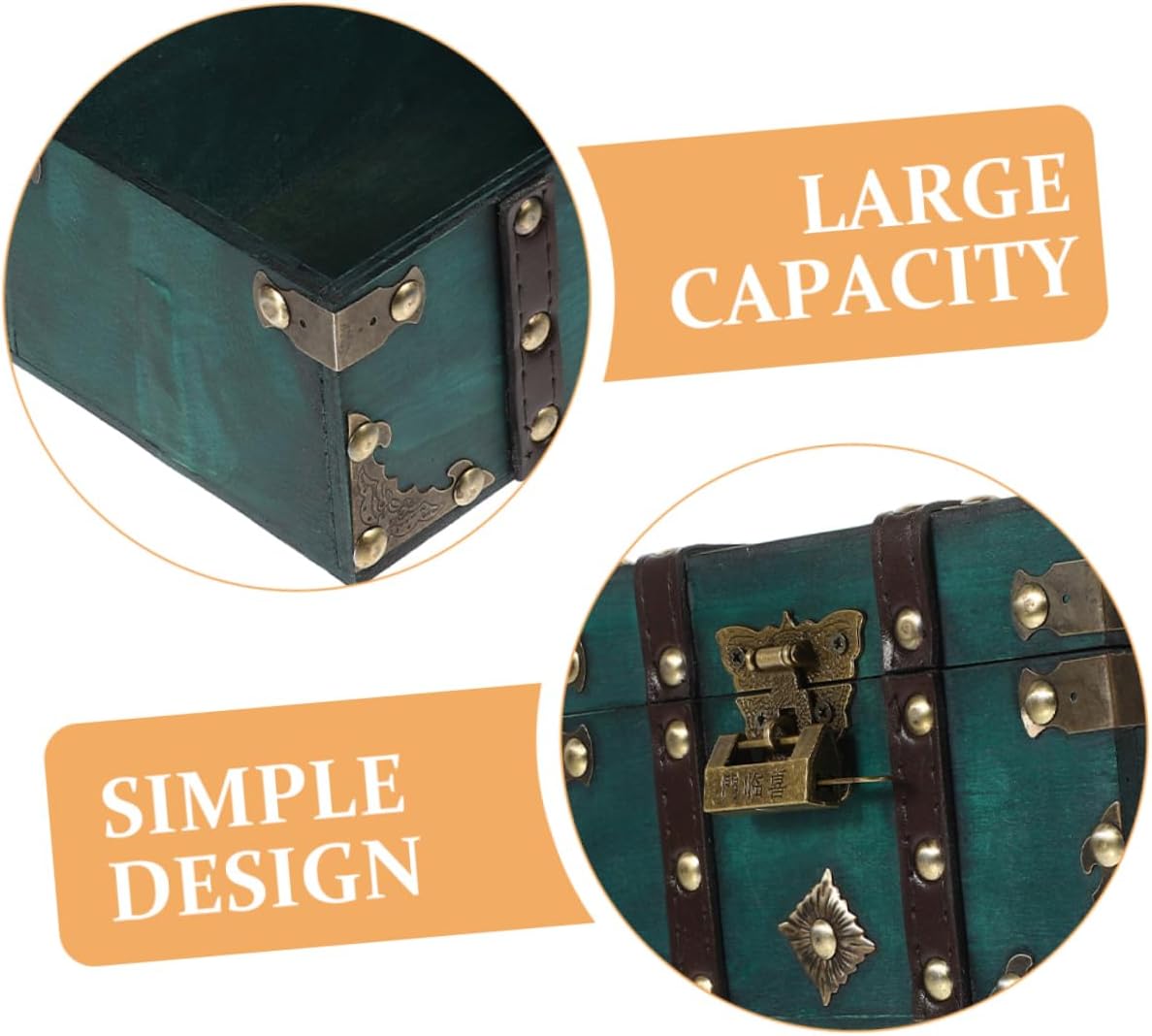 Vintage Wooden Treasure Box Lock Retro Keepsake Chest for Jewelry Storage Pirate Treasure Chest Decorative Wood Box for Home Decor and Filming Props
