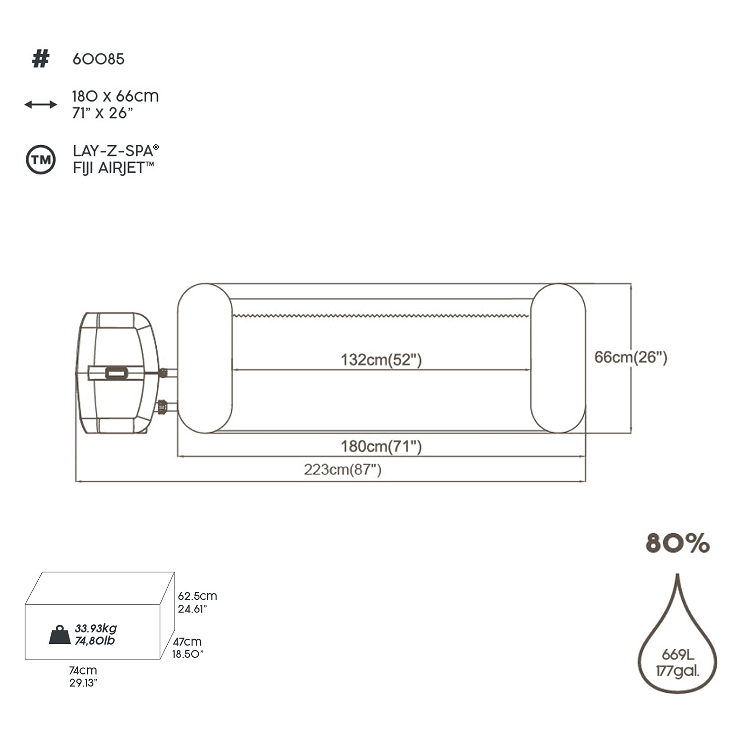 Bestway 60085 Minipiscina idromassaggio gonfiabile Fiji Lay-Z-Spa AirJet