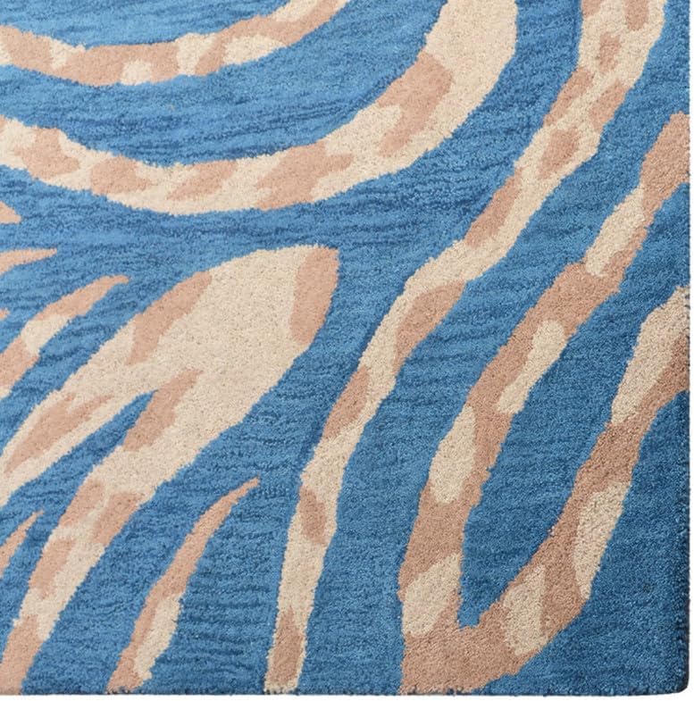 Modern Blue Abstract Swirl Area Rug 9x12 ft | Luxury Hand Tufted Contemporary Designer Carpet for Living Room Bedroom