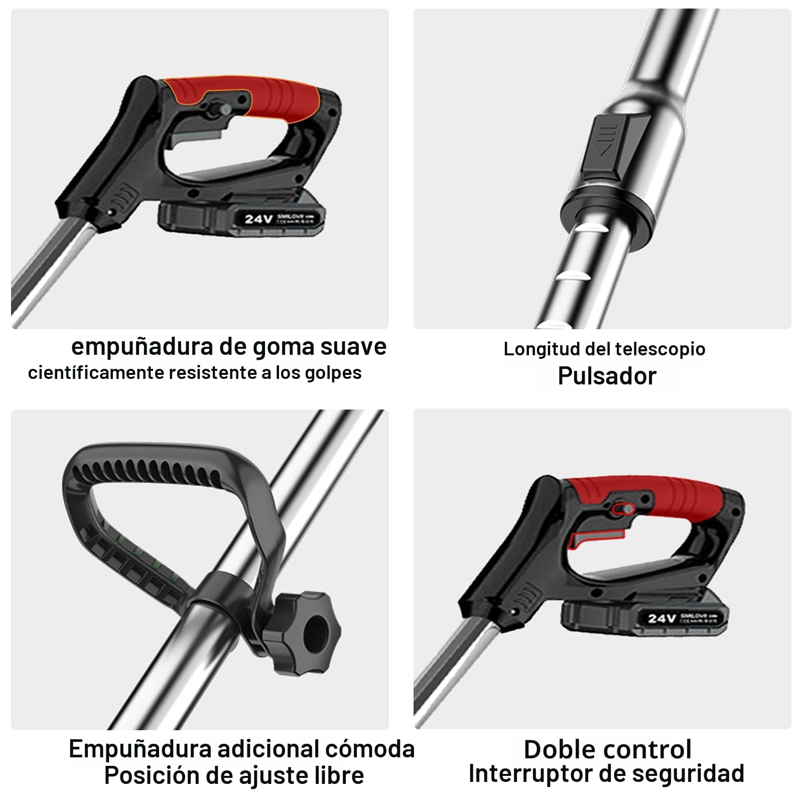 Desbrozadora Bateria 21V (650W), Cortabordes Electrico 3 en 1 con 2 Baterías 2000mAh, Desbrozadora Electrica Multifunción para Jardín, 16 Cuchillas y Cabezal 90°, Desbrozadoras para Maleza