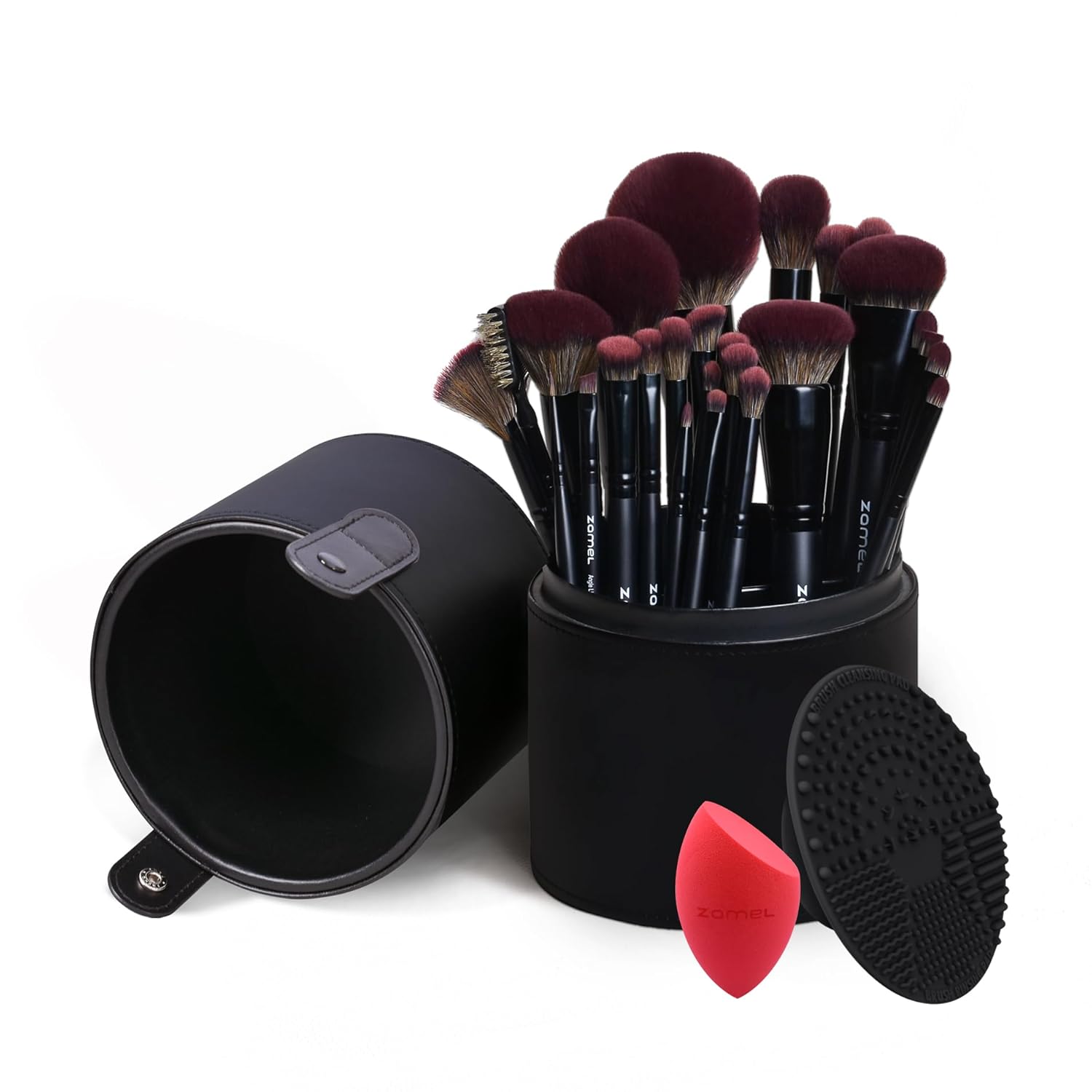ZAMEL 29pcs Preminum Makeup Brush Set With Holder, Black Soft Bristle Brushes For Foundation,Eyeshadow,Blending,Professional Cosmetic Brush Kit for Women(Gift Idea)