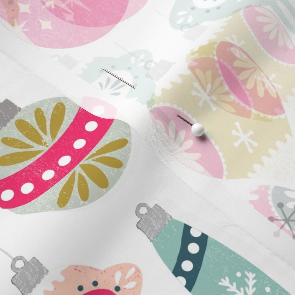Spoonflower Fabric - Retro Christmas Vintage Ornaments Holidays Winter Whimsical Novelty Printed on Chiffon Fabric by The Yard - Sewing Fashion Apparel Dresses Home Decor