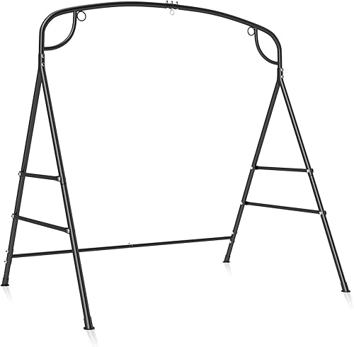 Tangkula Marco de columpio de metal, soporte de columpio para porche con barras laterales adicionales, diseño de 3 anillas, marco de columpio