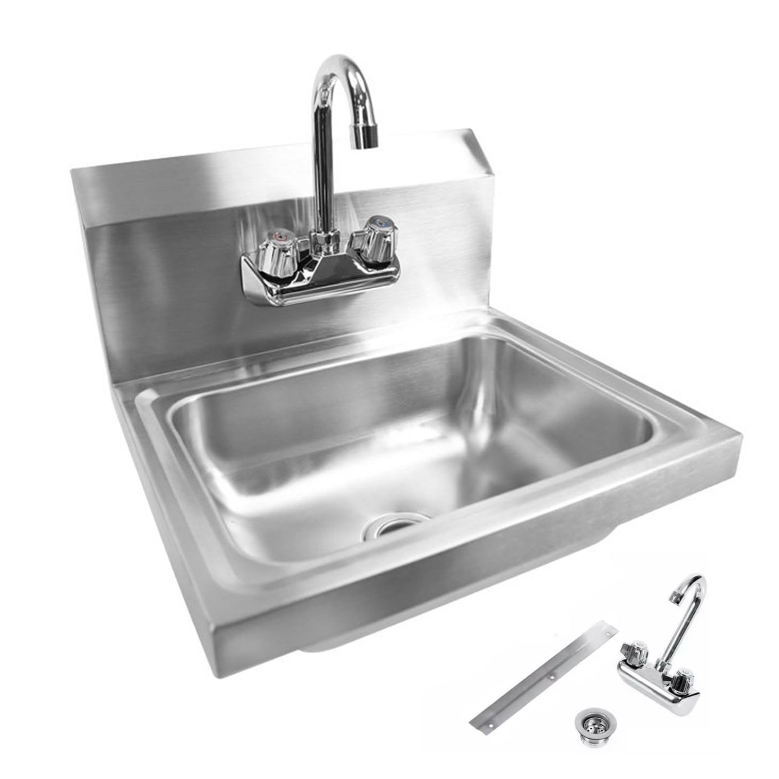 Fregadero Portatil Camping, Fregadero Pequeño de Pared con Grifo de Agua Fría y Caliente, Lavabo Caravana de Acero Inoxidable con Desagüe para Autocaravanas, Barcos